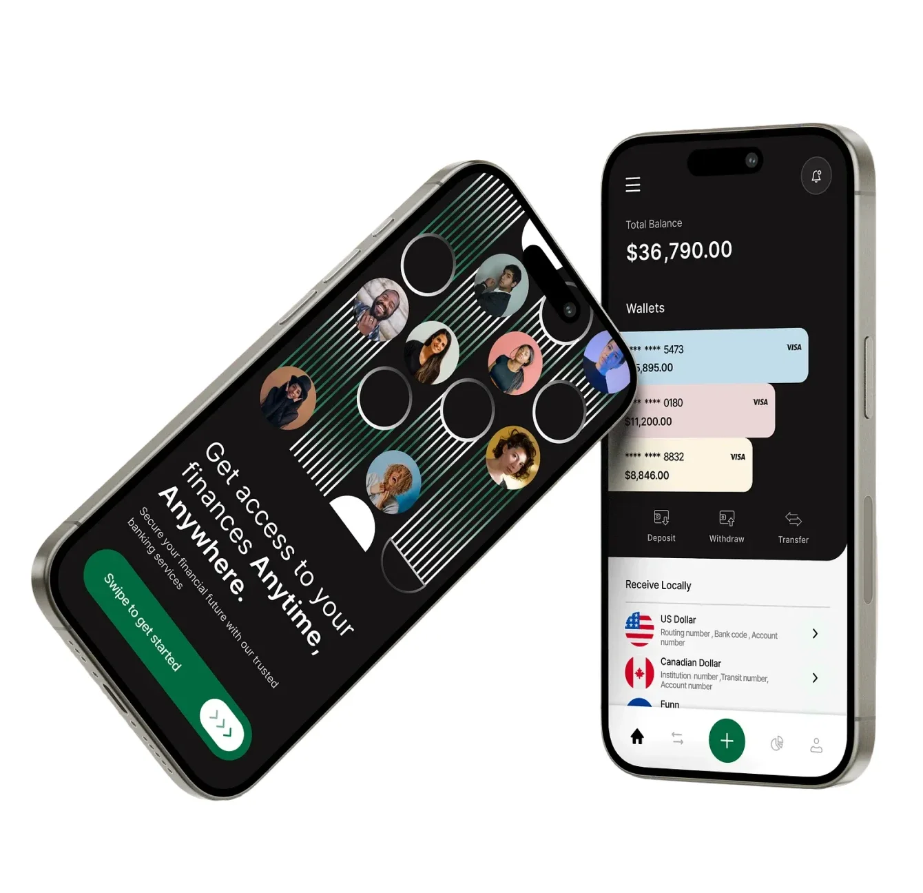 Two wallet app screens, labelled: the right keyword is multi-currency, not wallet app