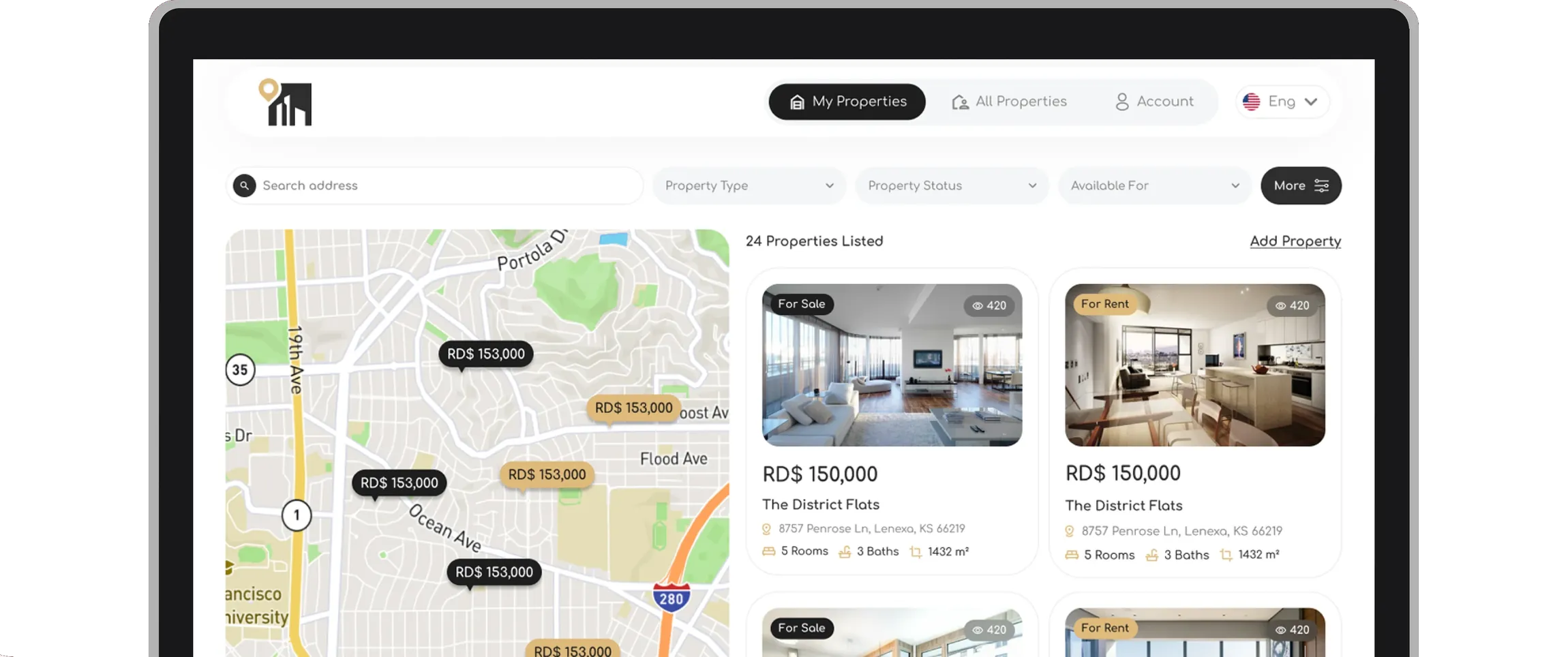 The Roof360 property search site on a laptop